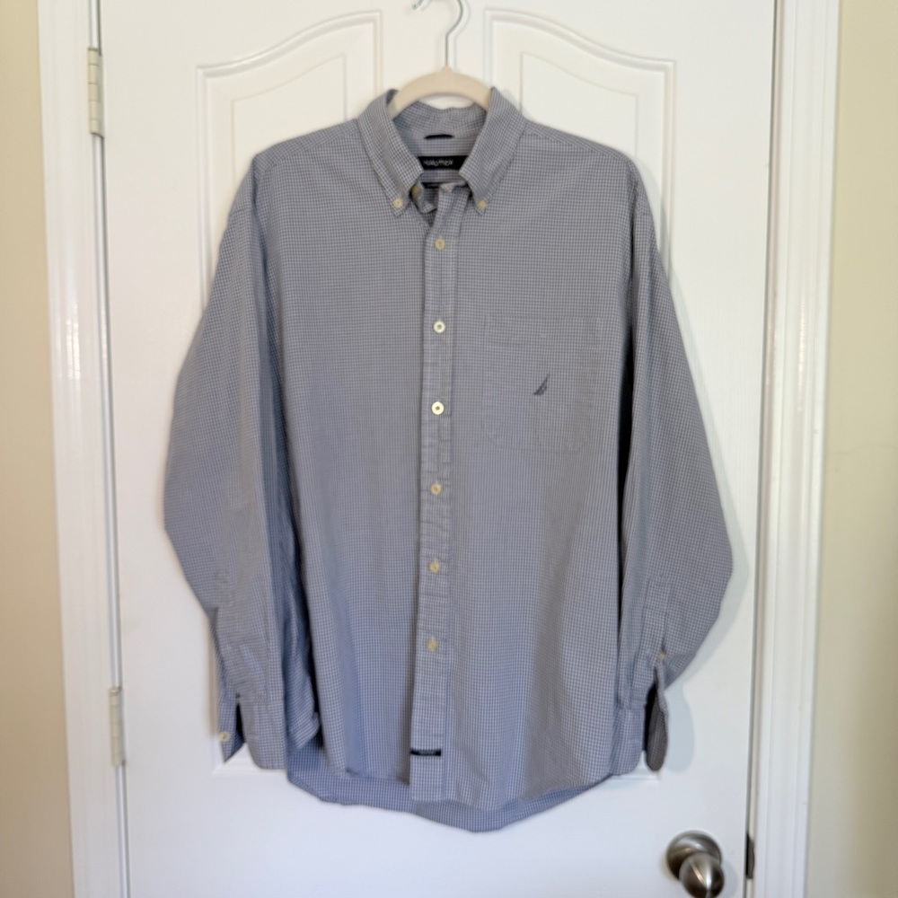 Nautica Men's Blue White Checkered Shirt Size Large